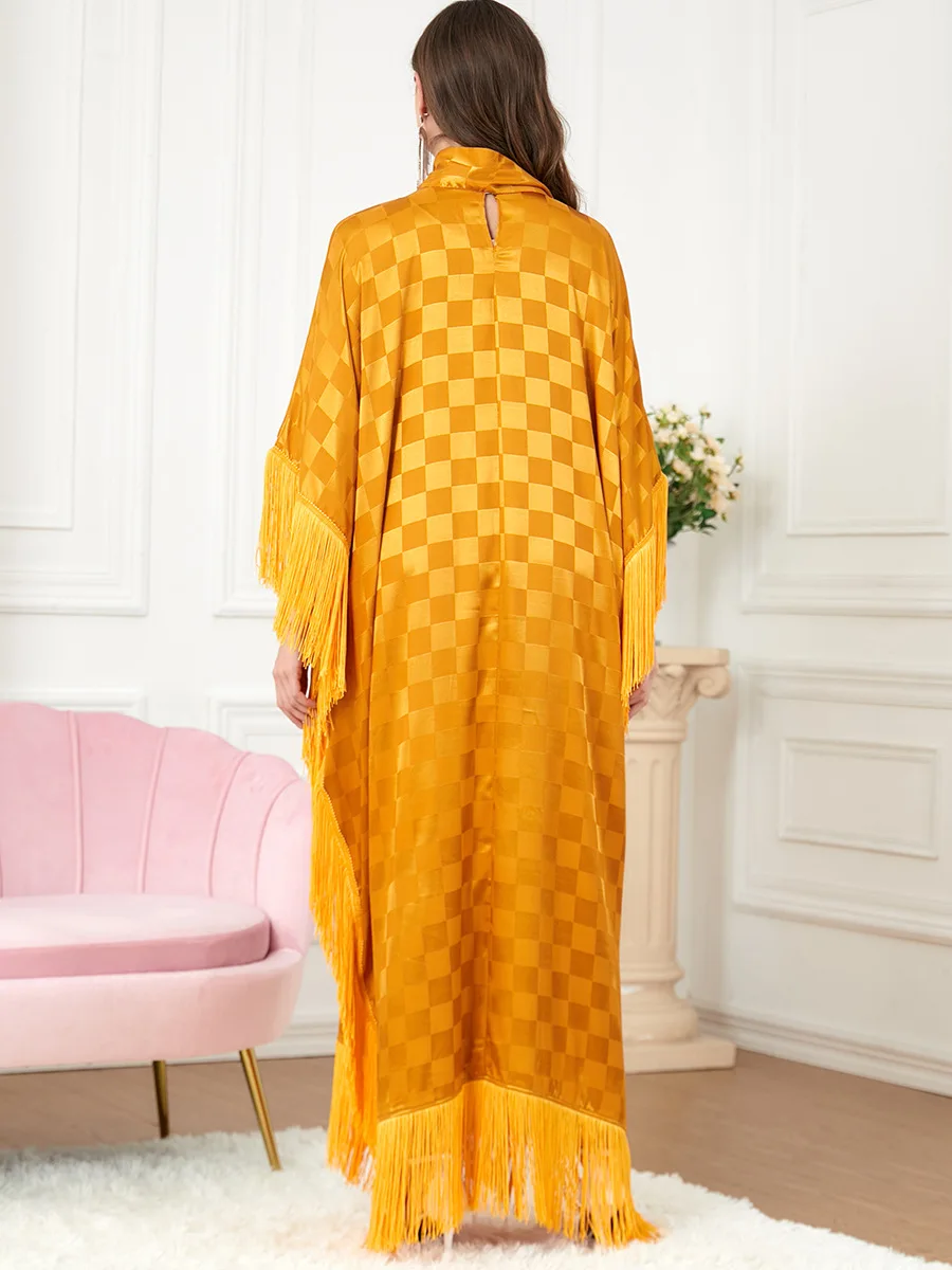 Women's Spring Summer Ramadan Muslim Fashion Fringe Dress Abaya Arab Islamic Women's Kaftan Bat Sleeve Dress, Dubai, Turkey