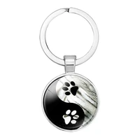 element accessories yin yang tai chi cat footprint personality dome glass key ring pendant key chain