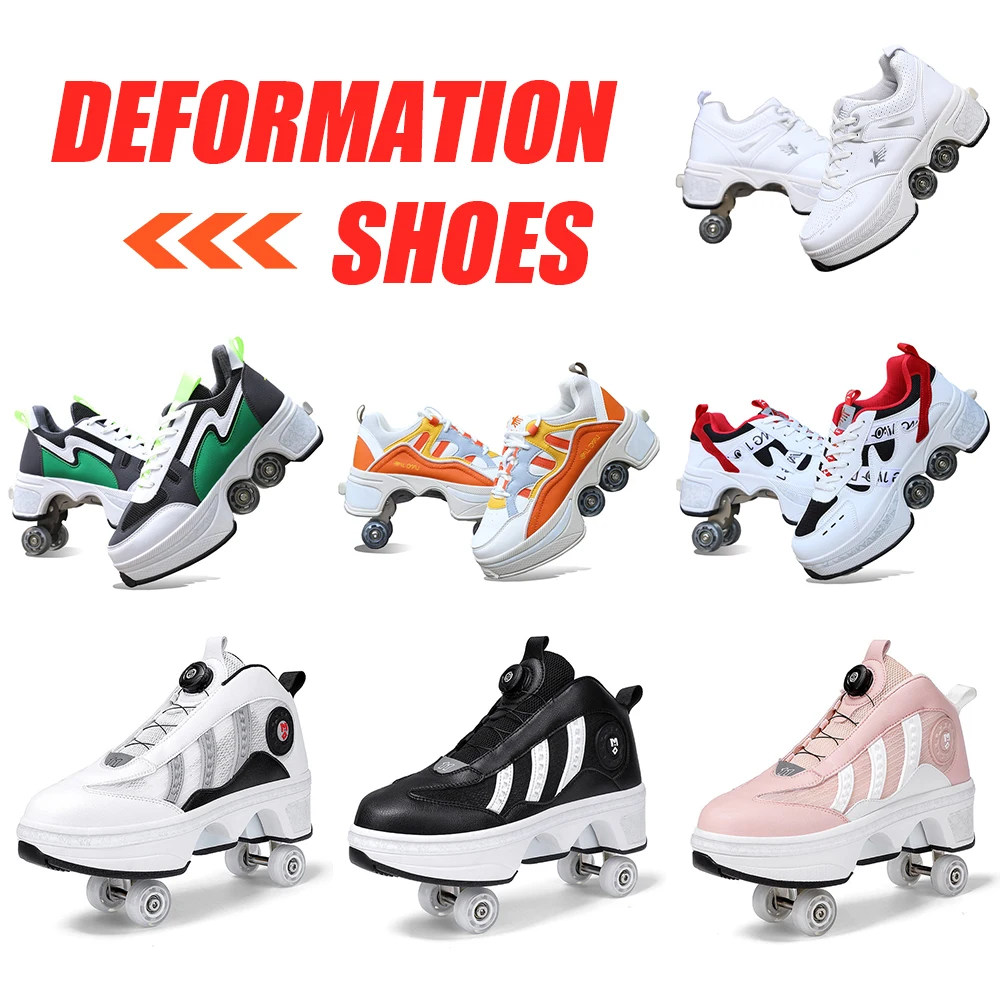 2022 Deform Roller Skate Shoes 4 Wheel Children Deformation Runaway Parkour Sneakers Youth Adult Gift Rounds Walk Shoes New