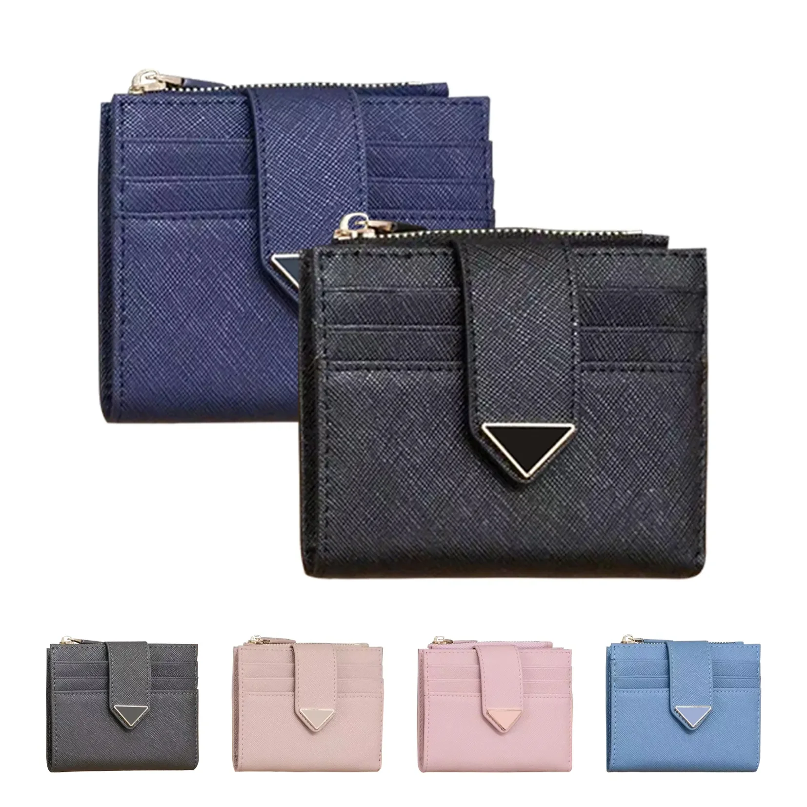 

Saffiano Triangle Leather Wallets Coin Purse Womens Mens Designer Wallet Cards Holder With Box Cardholder Pueses 9 Card SlotS