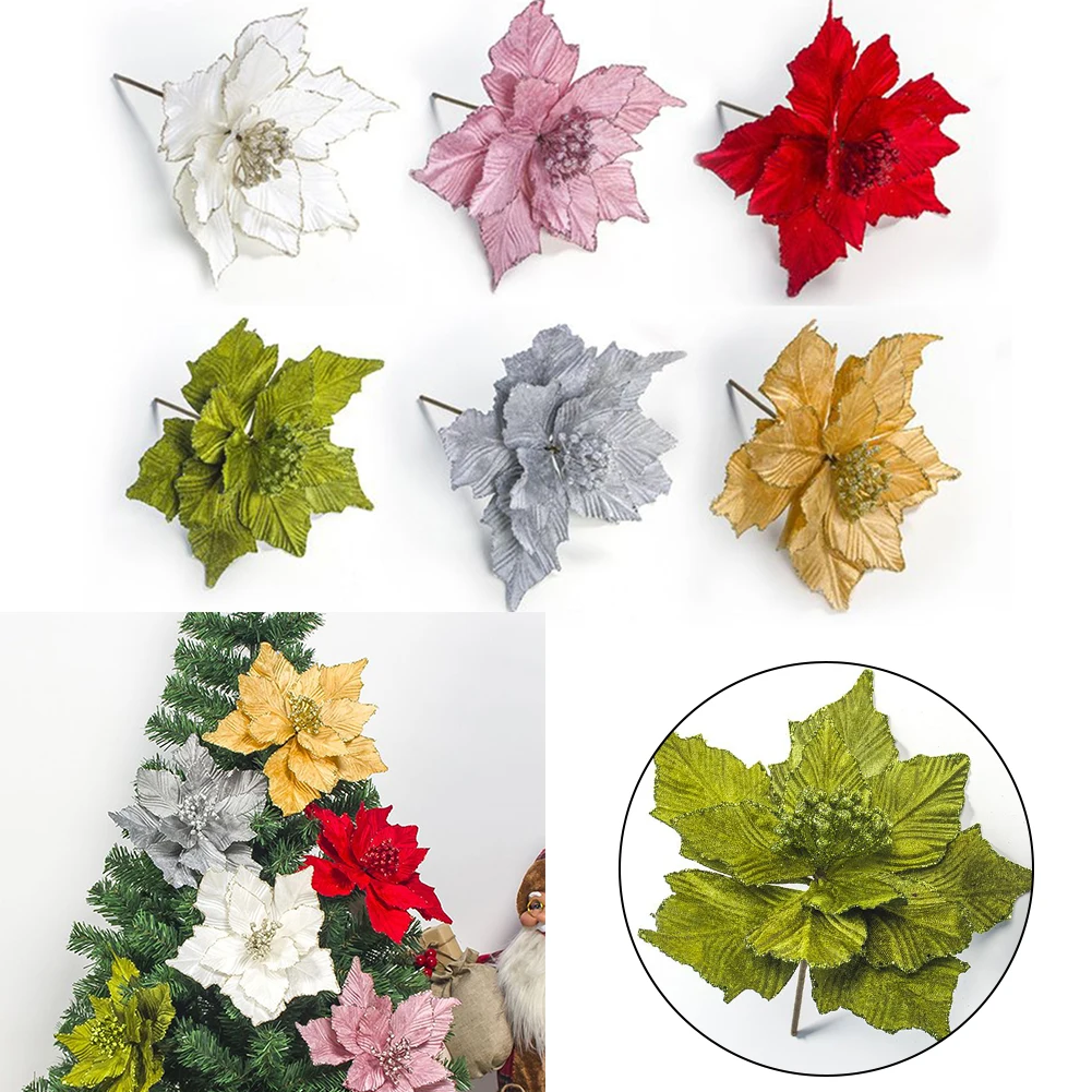 

Christmas Large 24CM Poinsettia Glitter Flower Tree Hanging Party Xmas Decor Christmas Decoration Navidad Home Decor Natale Gift