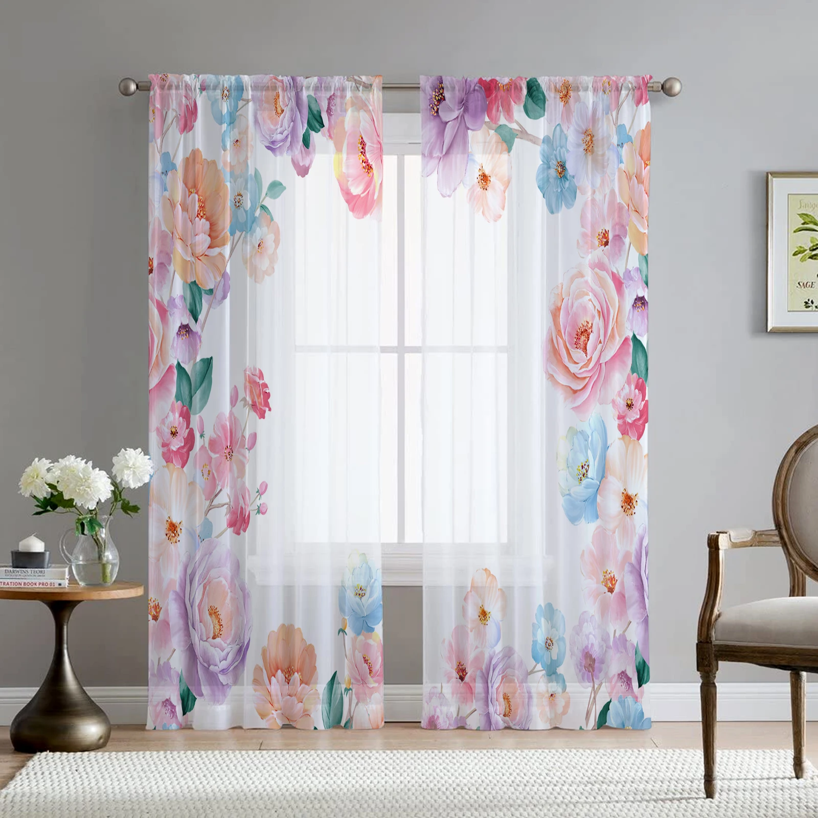 

Прозрачные шифоновые занавески Watercolor Floral