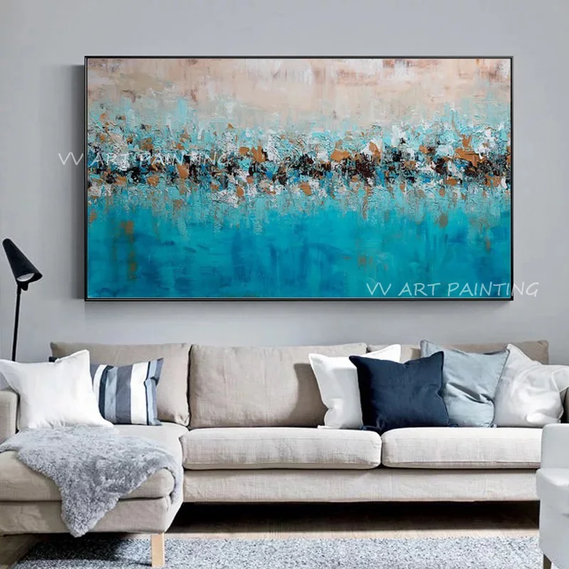 

100% Handmade Large Size Blue Thick Landscape Abstract Oil Painting Living Room Bedroom Wall Art Home Decor