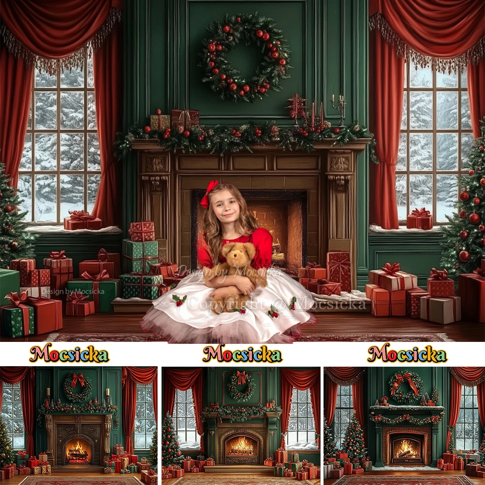 Фон для фотосъемки с окошком и красными занавесками