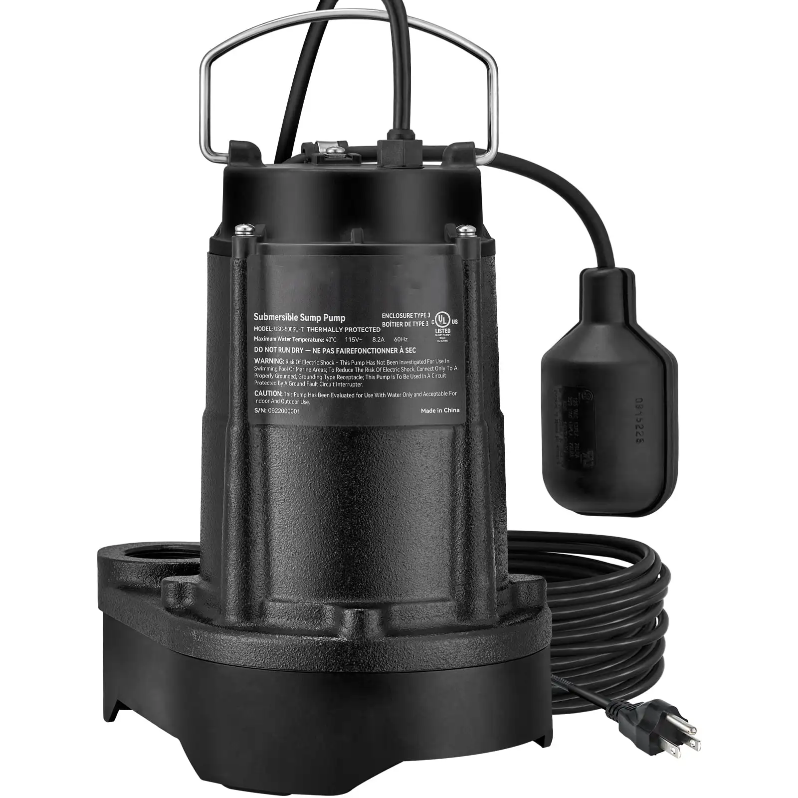 

Submersible Sump Pump Water Pump 1/2HP 3960GPH Cast Iron w/ Float Basement