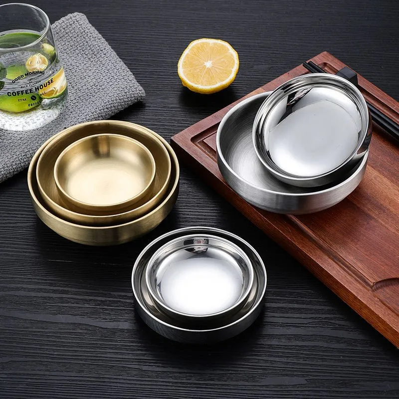 

Korean Stainless Steel Ramen Bowl Round Soup Rice Noodles Bowls Double Layer Salad Kimchi Snack Dish Kitchen Food Tableware