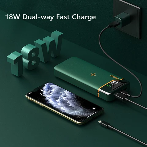 Qi Беспроводное зарядное устройство Power Bank 20000 мАч 22,5 Вт Быстрая зарядка аккумулятора Powerbank для iPhone 15 Xiaomi Samsung Внешний аккумулятор