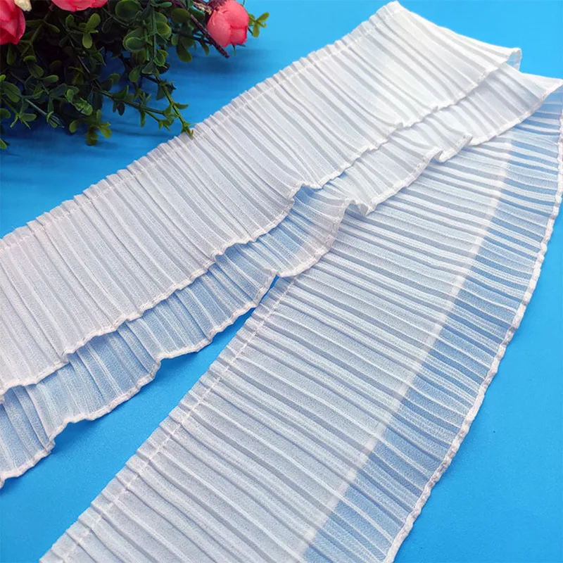 

1Yards Pleated Elastic Lace Fabric Chiffon Ribbon 9.5cm White Lace Collar Curtain Trimmings Clothing Wedding Dresses Decor 6449