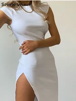 women short summer vintage white dress casual split office y2k dress black elegant ladies dresses mini cotton club 90s