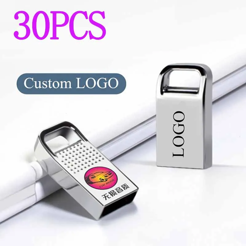 

30PCS Mini Metal USB Flash Drive 64GB 128GB 256GB 1TB Personalise Pen Drive Memory Stick Pendriver Free Custom Flash Disk Gift