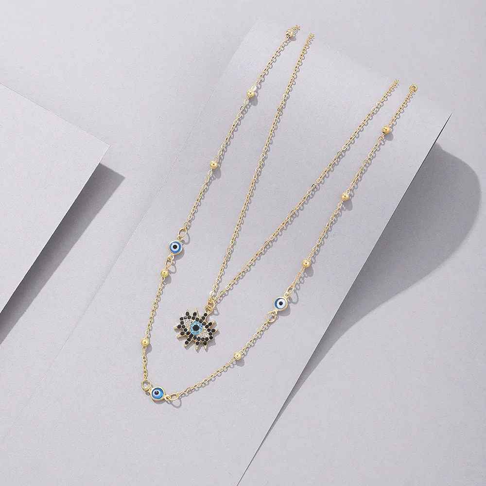 

Vintage Zircon Necklace for Women Blue Eye Multilayer Clavicula Pendant Clavicle Chain Ins Jewelry Gift Wholesale