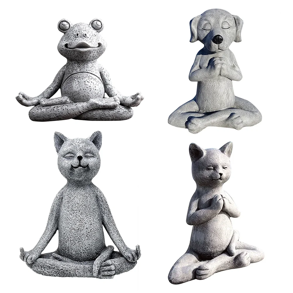

Meditation Statue Yoga Dog Cat Frog Collectable Small Sculpture Decoration Statues for Home Office Desk Ornament Gift
