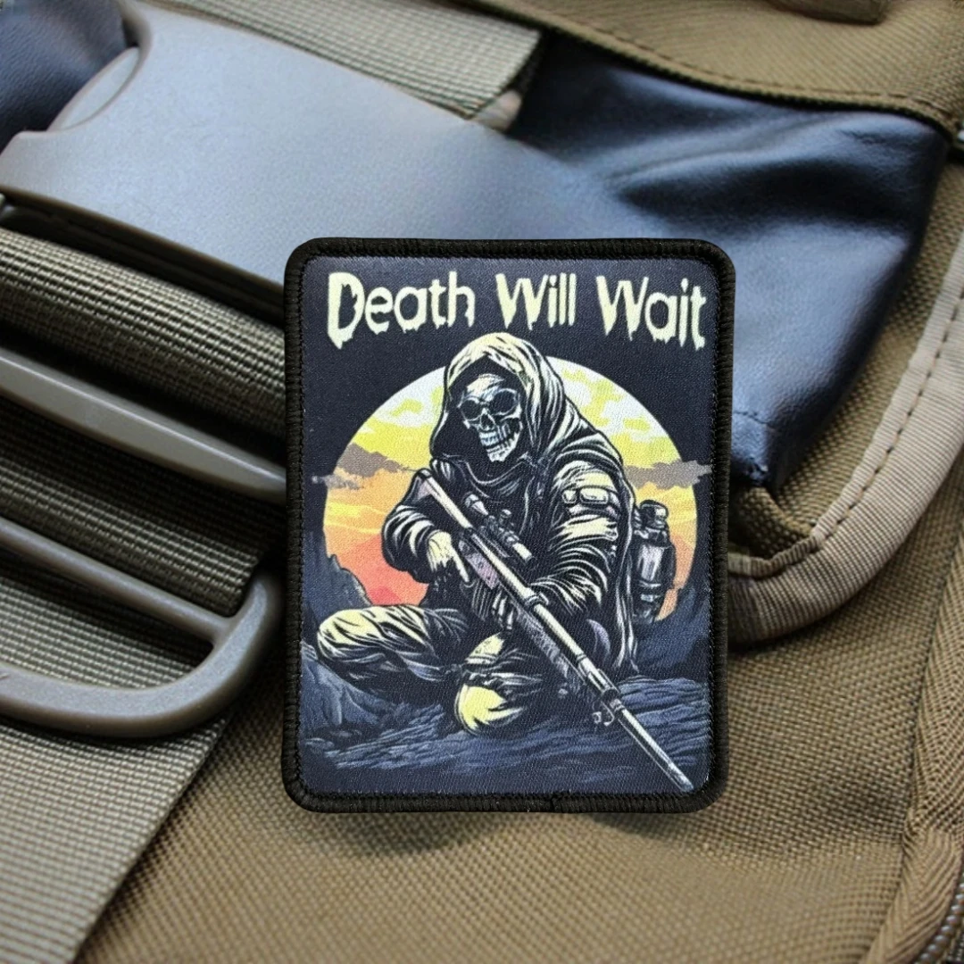 Death Will Wait Reaper Morale Badge Череп Солдат Военная нашивка Тактическая армейская наклейка