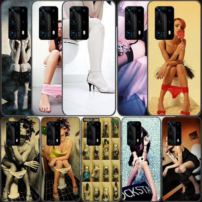 

Toilet sexy photo poster Soft Clear Phone Case For Huawei P30 Lite P10 P20 P40 P50 Pro Mate 40 Pro 30 20 10 Lite Cover Silicone