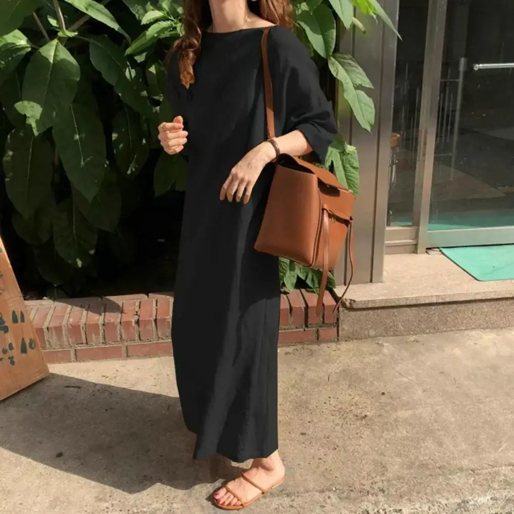 

Women Soft Dress Vintage Long Sleeve Round Neck Ankle Length Maxi Dress Soft Breathable Women's Fall Casual Lady Attire Round