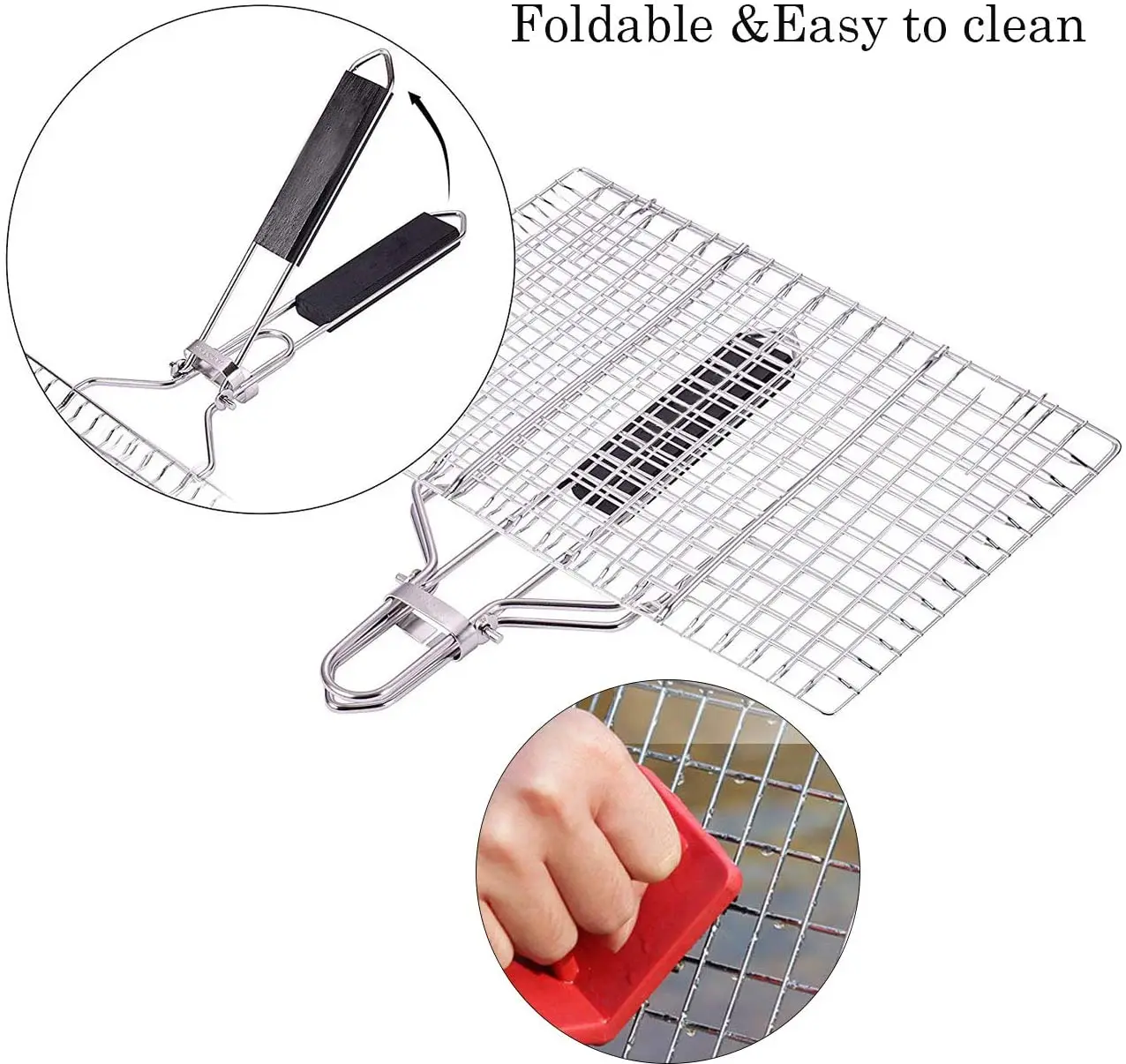 

Grilled Fish BBQ Net Clip Removable Stainless Steel Grill Mesh Folding Grill Square Grilled Vegetable Basket Vegetables Steak