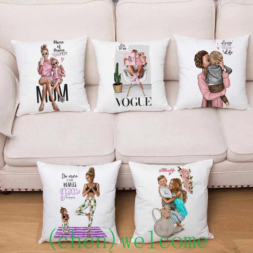 

Fashion Parent-Child Printing Square Pillowcase Home Decor Car Sofa Cushion Cover Pink Pillowcase （45*45cm）