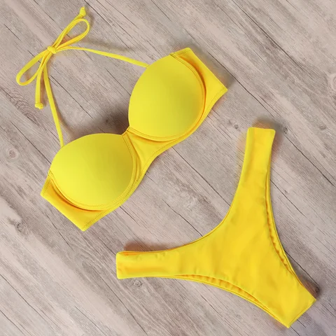 Bikini 2022 Woman Solid Color Bikinis Brazilian Swimsuit Push-up Bra Bikini Set Two Piece Swim Suit Swimwear Sexy Women Bikinis