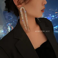 korean long hang tassel drop earrings for women silver metal luxury rhinestones dangle earrings fashion jewelry 2022 trend new