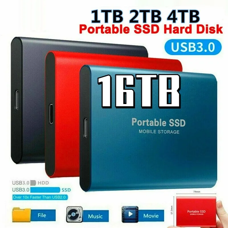 

Portable SSD Hard Disk Portable High-speed 8TB/16TB High-capacity USB3.0 Type-C To USB Interface Mobile Hard Drive Metal Matte