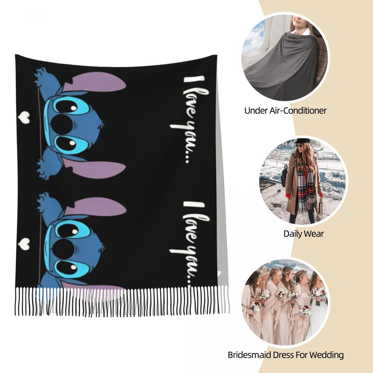 Лило и Стич шаль Я люблю тебя женский теплый большой длинный шарф милые