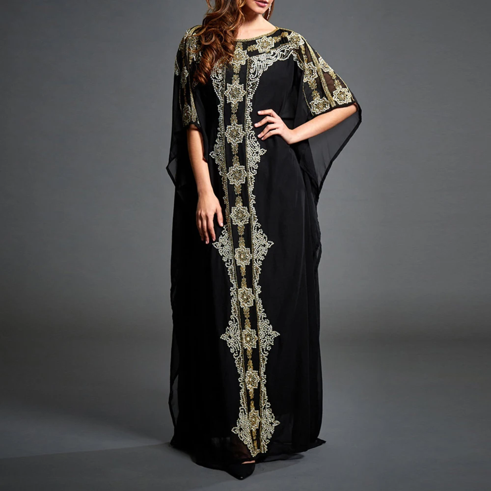 

Muslim Summer Elegant Kaftan Abaya Hijab Dress Abayas For Women Abaya Dubai Turkey Islam Chiffon Printing Clothing Kaftan Robe