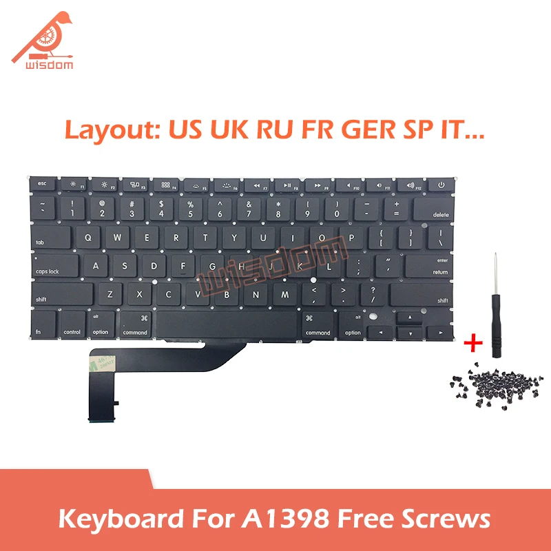 

Laptop A1398 Replacement Keyboards Keyboard For Macbook Pro Retina 15" A1398 2013 2014 2015 Free Screws