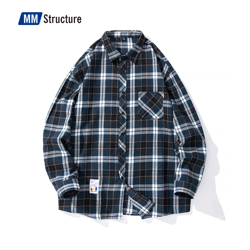 Men Oversized Cotton Plaid Shirt 2022 Hip Hop Up Long Sleeve Couple Korean Harajuku Clothing Male Japanese Blouse |