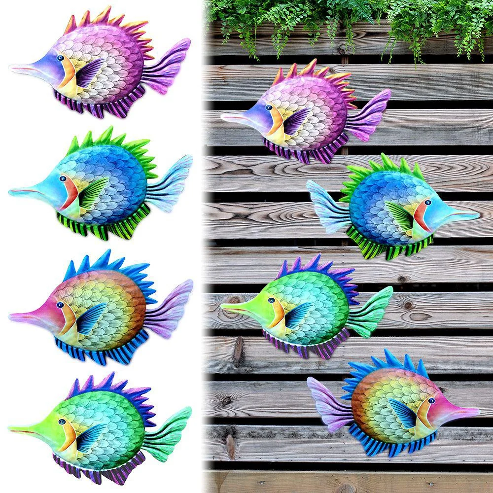 

Metal Fish Wall Decoration Garden Craft Hanging Ornament Iron Art Artwork Statue Sculpture Indoor Outdoor Courtyard Statue