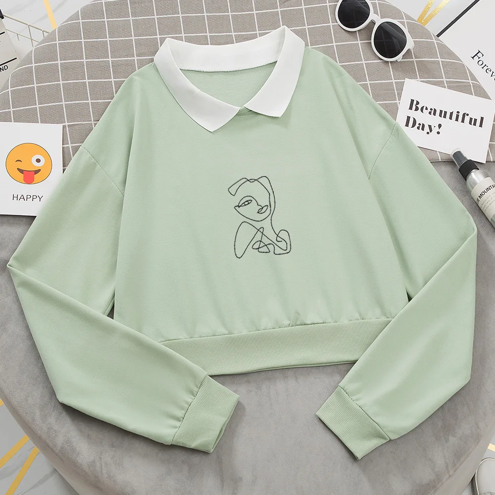 

Женский Укороченный свитшот с отложным воротником и длинным рукавом