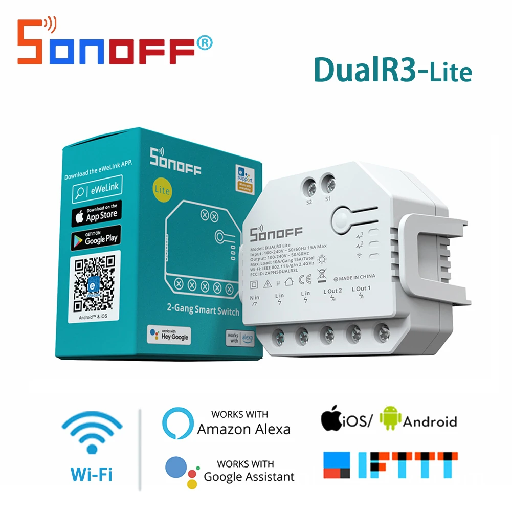 SONOFF DUALR3 Lite Wifi Smart Switch 2Gang MINI Home DIY Switches Automation Modules Works With Alexa Google Assistant eWeLink |