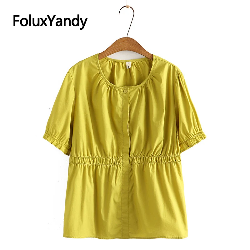 

Pleated Casual Loose Women Summer Tops Plus Size Tops 3XL 4XL Short Sleeve O Neck T-shirts KKFY6163
