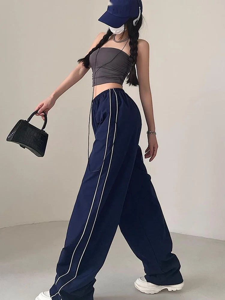 

Sweet Street High Waist Loose Slim Drawstring Sports Casual Pants Wide Leg Pants Casual Loose Korean Women Pants HGE4