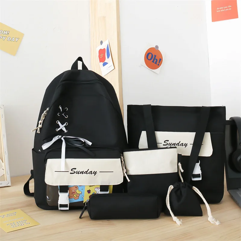 Dropshipping middle school bag for girls female students children backpack cute 4pcs set backpacks for women