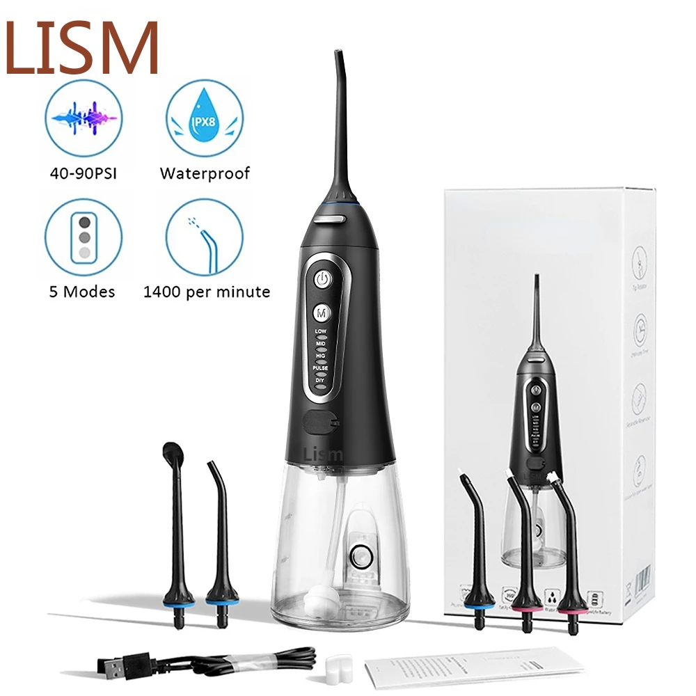

5 Modes Oral Irrigator USB Rechargeable Water Floss Portable Dental Water Flosser Jet 300ml Irrigator Dental Teeth Cleaner+6 Jet