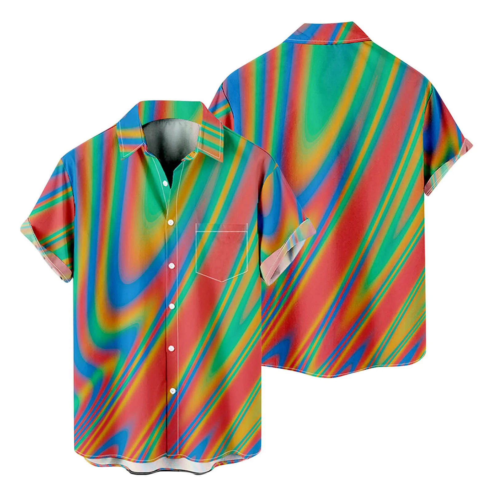 

Mens Fashion And Leisure 3D Digital Printing Buckle Lapel Short Sleeve Shirt Top Mans Shirts