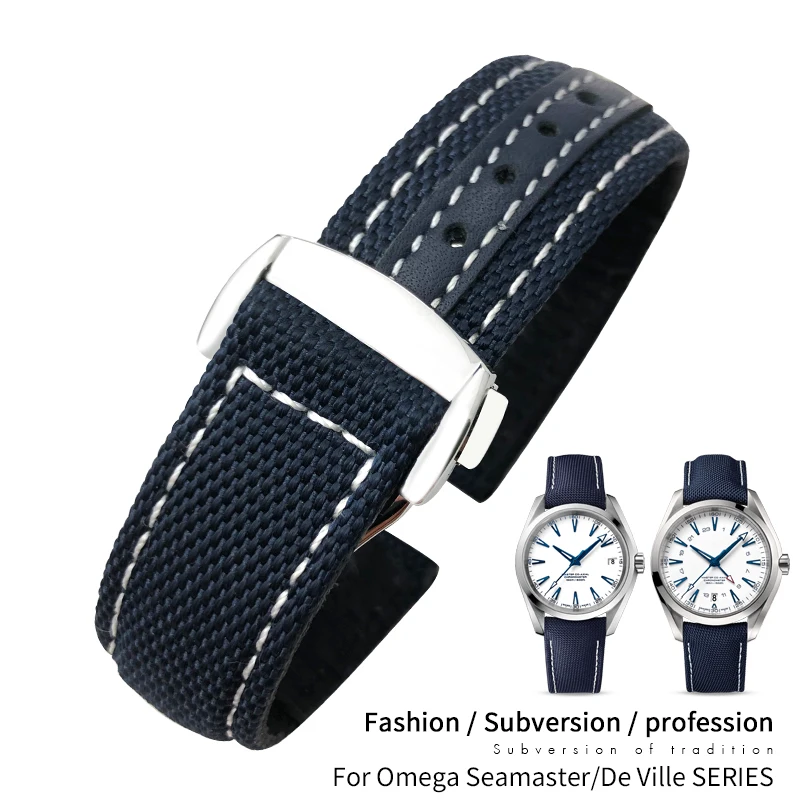 

19mm 20mm Nylon Canvas Watch Strap For Omega Seamaster 300 AT150 Fabric Leather AQUA TERRA 150 Blue 21mm 22mm Watchband Buckle
