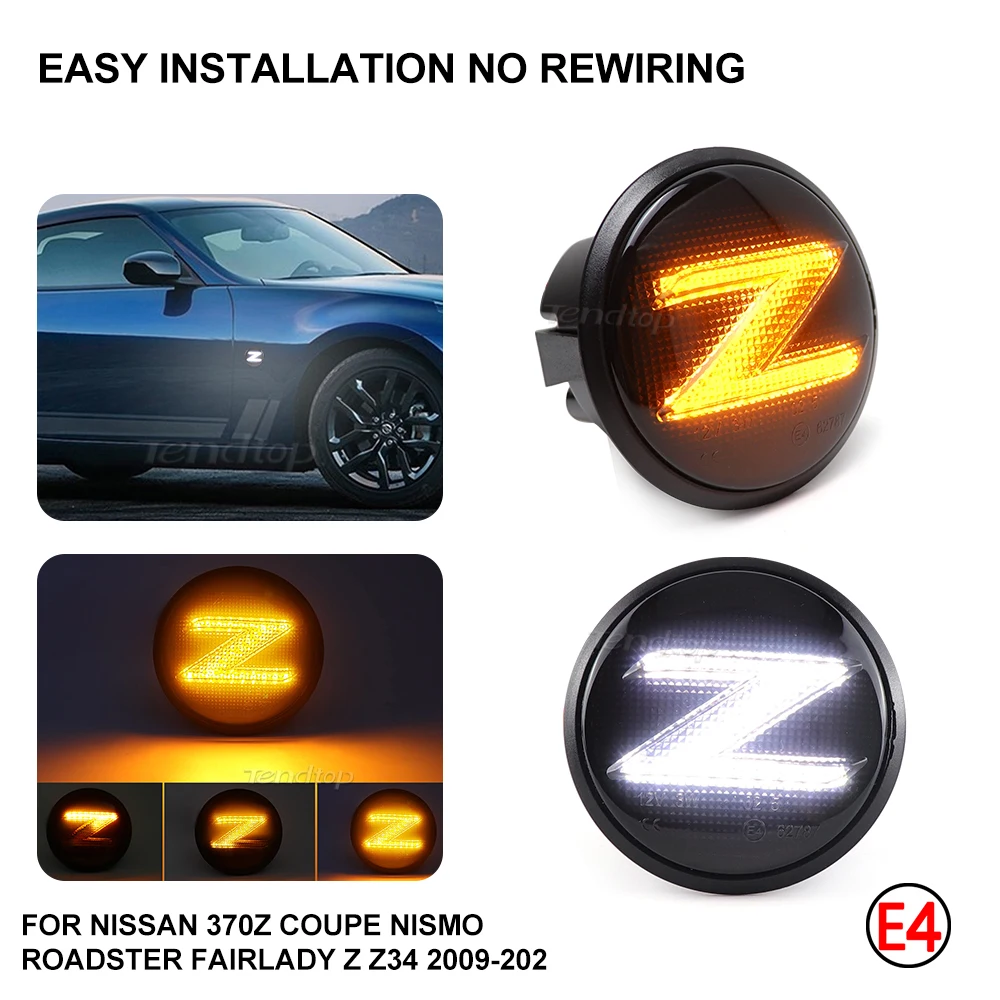 

For Nissan 370Z Coupe NISMO Roadster Fairlady Z Z34 2Pcs LED Dynamic Side Marker Light Turn Signal + Switchback Parking Lamp