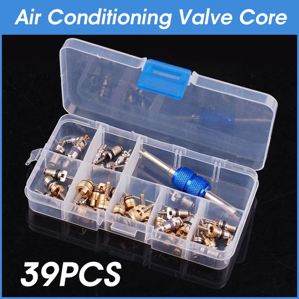 39Pcs Car Air Conditioner Valve Cores Assortment A/C Shrader Valve Core & Tool R134A R12 AC Valves Kit Auto Accessories