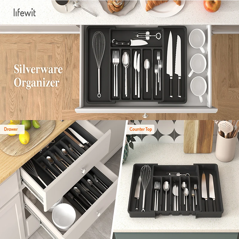 

Регулируемый кухонный ящик-органайзер для столовых приборов, ложек, вилок, лоток для хранения, держатель для ножей, органайзер для посуды, контейнер, органайзер, инструменты