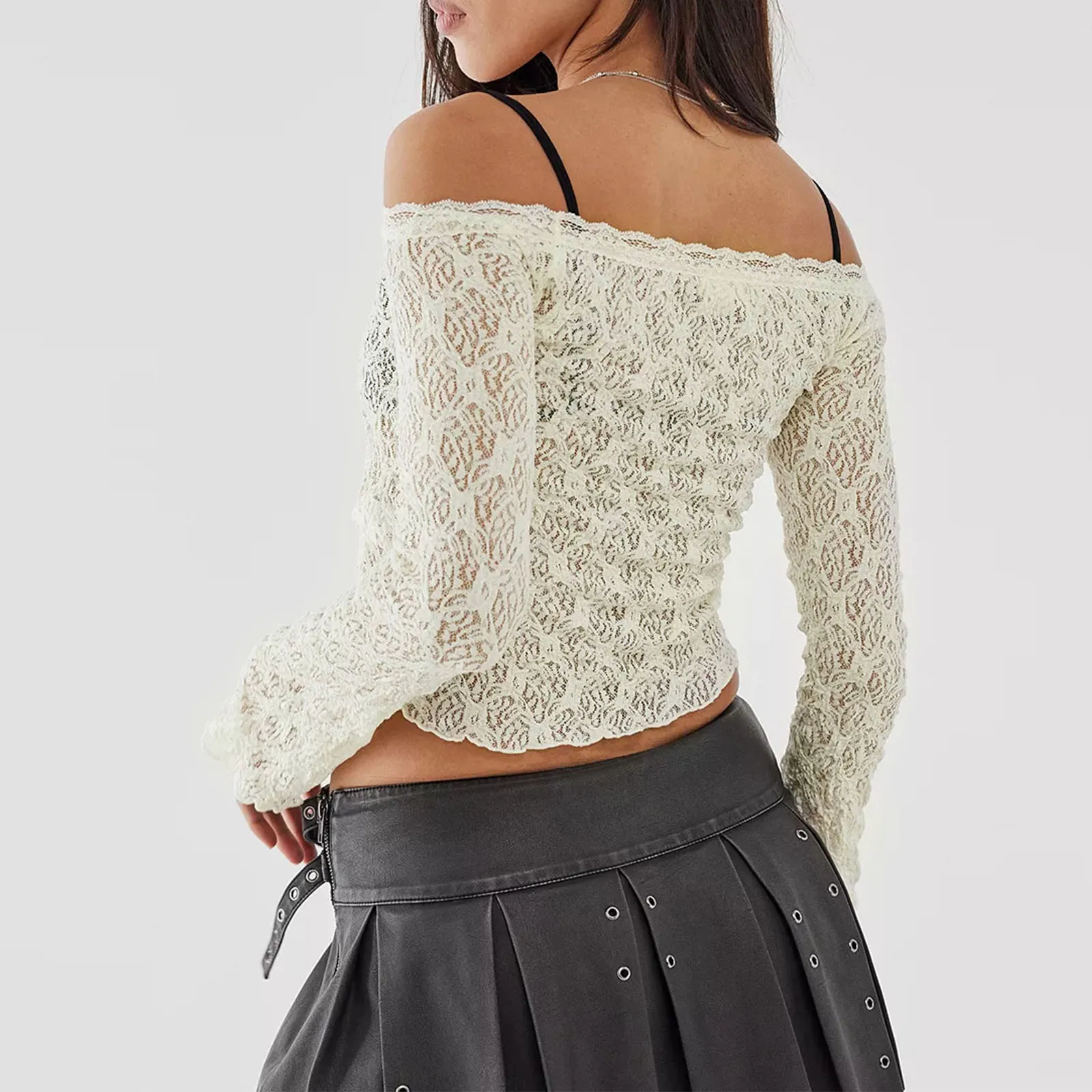 Женские кружевные укороченные топы волшебный гранж Прозрачная Футболка с