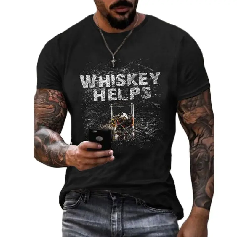 

New Summer T Shirt Men Short Sleeve Whiskey Letter Print T Shirt Vintage Alcohol Drunk Men T Shirt O Neck T Shirt Streetwear Top
