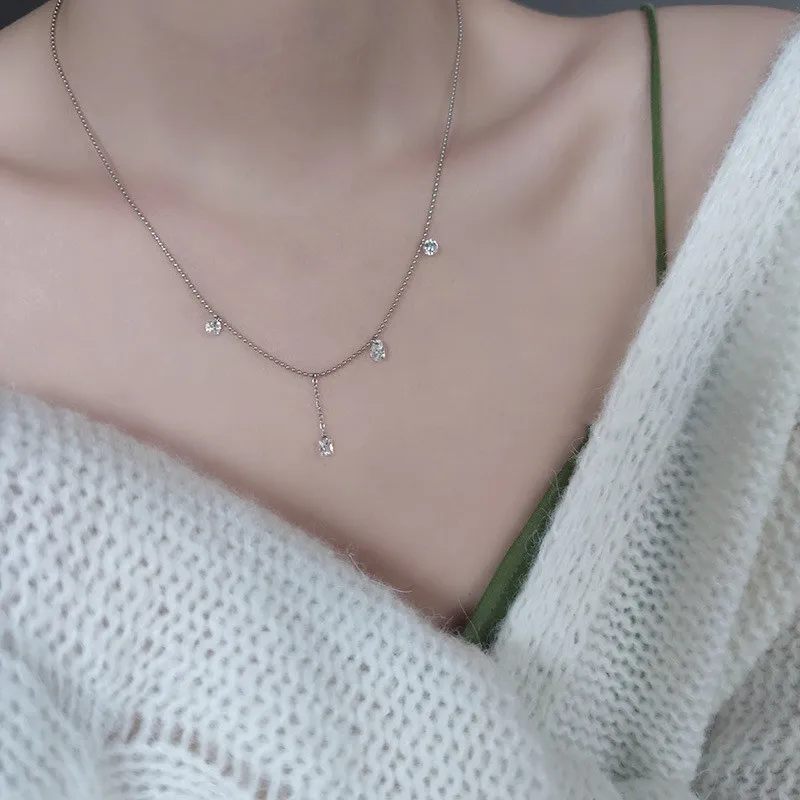 

Tassel White Zircon Bead Chain Stainless Steel Gold Color Necklace for Women Stylish Party Weddings Jewelry