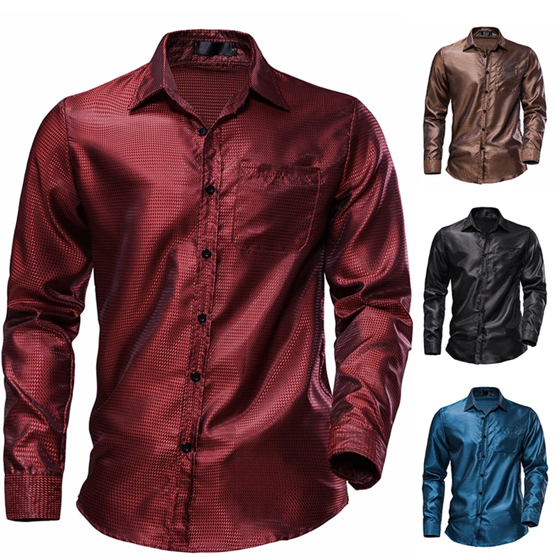 

Men's New Bright Face Shirt 70s Disco Vintage Long-sleeved Shirt Ballroom Nightclub Bar Party Shirts ，men's Shirt