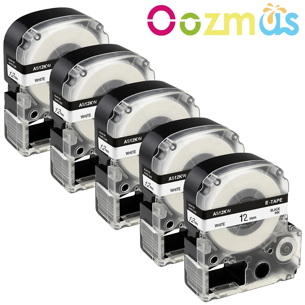 Черно-белая лента для этикеток совместимая с принтером EPSON King Jim 12 мм * 8 м SS12KW