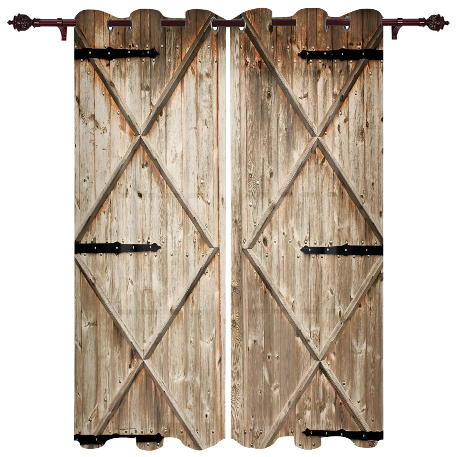 

2023 Barn Wooden Door Farm Window Curtains In The Living Room Printed Window for Bedroom Kitchen Window Curtains Hotel Drapes
