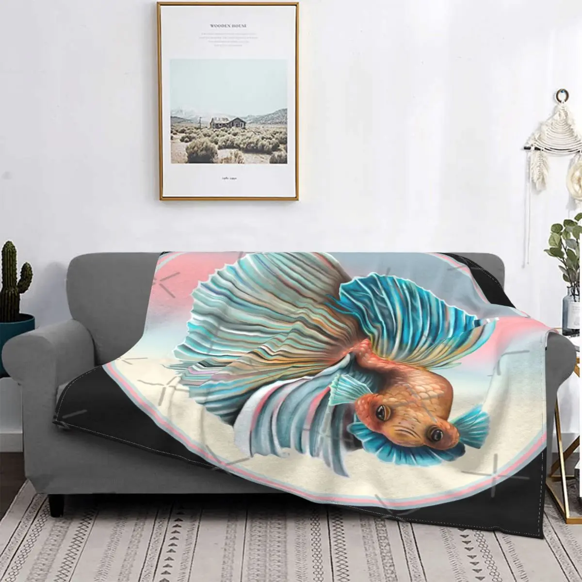 

Manta con imagen de pez Siamés Betta, colcha de cama a cuadros, manta de pícnic a cuadros de Anime, 1 manta