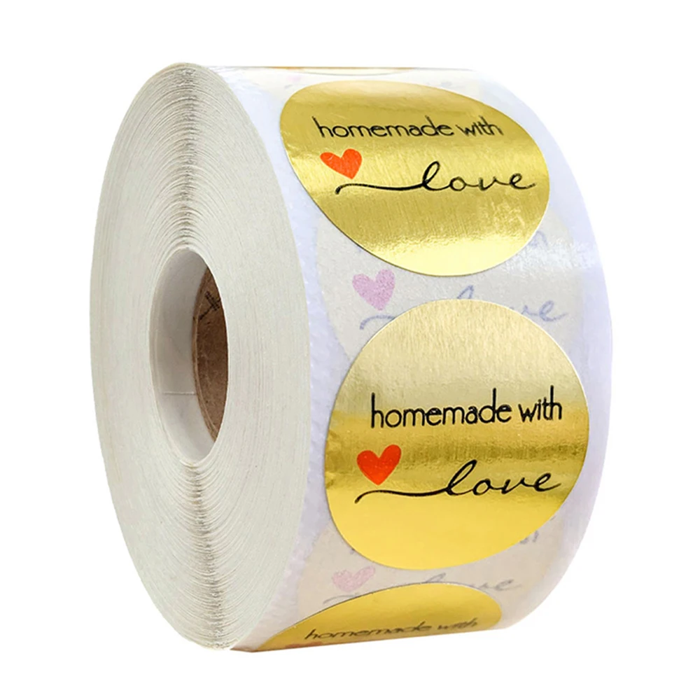 

100-500pcs Ronde Goud Zelfgemaakte Met Love' Stickers Seal Labels Scrapbooking Briefpapier Stickers Handemade Voedsel Afdichting