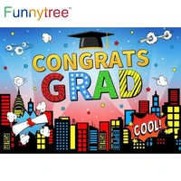funnytree congrats graduation class of 2022 background buildings cartoon children celebrate prom bachelor cap photocall backdrop
