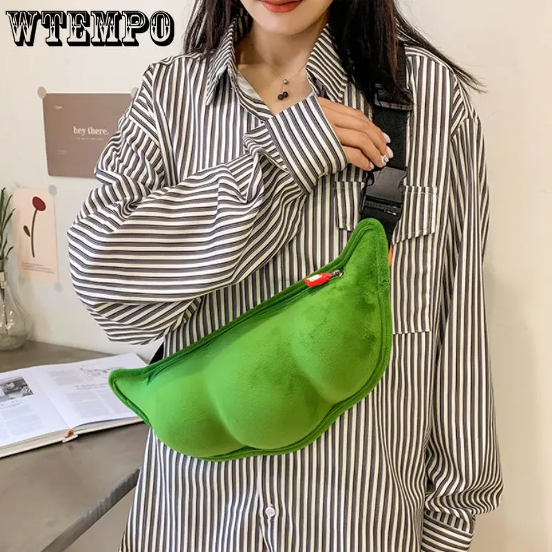 Women Personality Creative Edamame Shape Ladies Messenger Bag Plush Pea Shoulder Bag Fun and Funny Chest Bag Bolsa De Mensajero